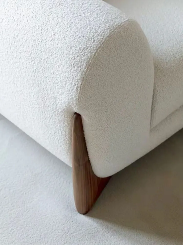 Soft Round Modern Couch Simple Sofa Minimalist Cashmere White Sofa with European Ash Foot