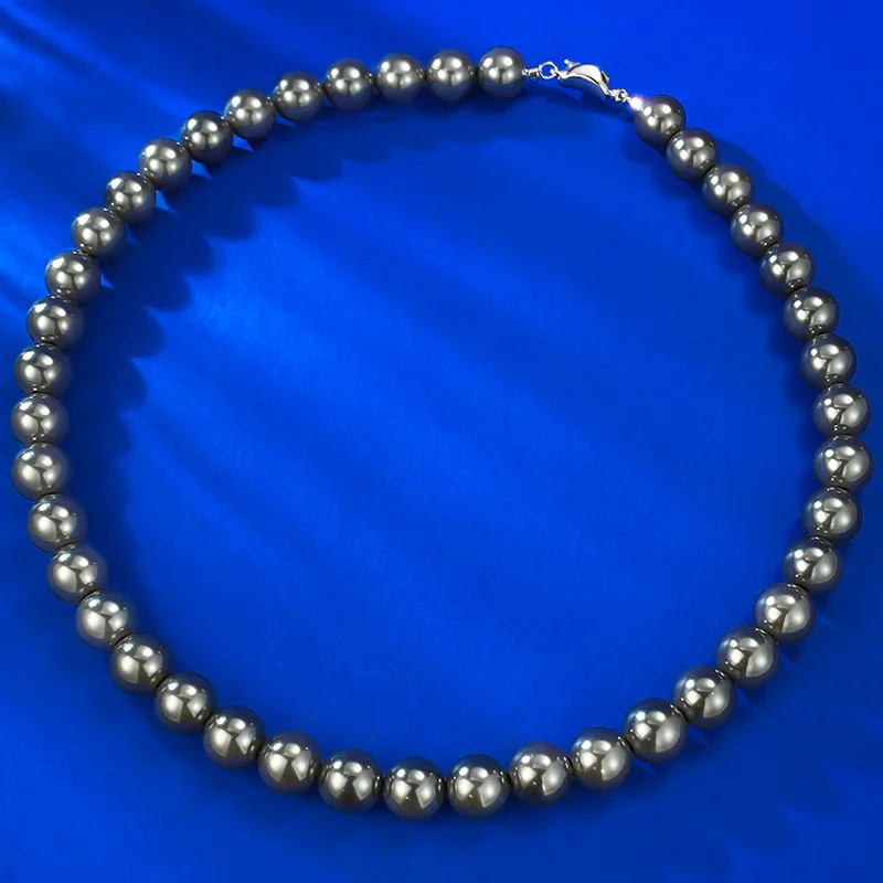 Strong Light Round Tahitian Black Pearl 10mm Large Pearl Vintage Necklace French Collar Chain Wedding Jewelry