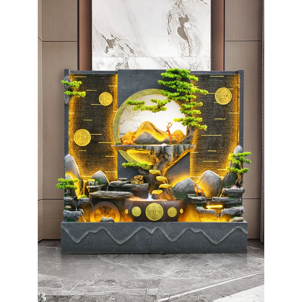 Large Water Artificial Wall Fountain Decorative Waterfall Feature Custom Made Black Granite Curtain Wall Rockery Lucky Ornaments