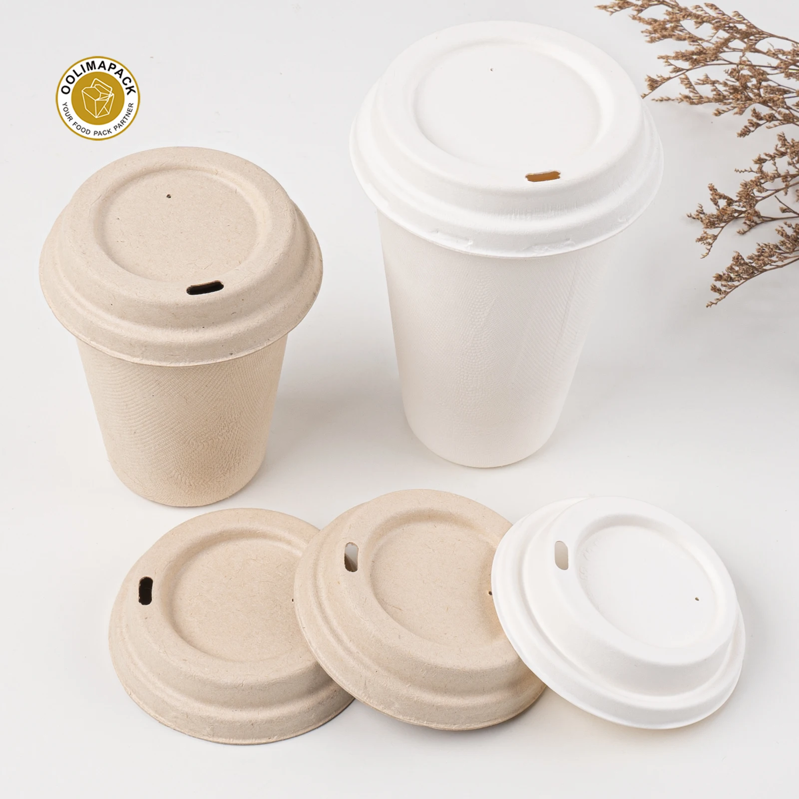 OOLIMAPACK Biodegradable Sugarcane Bagasse Eco Friendly Bagasse Coffee Cup Lid
