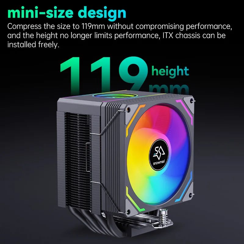 SNOWMAN 2024 Quiet 6 Heat Pipe TDP 180W CPU Coolers PWM 4Pin 5V 3Pin ARGB Single Tower Cooling Fan CPU Heat Sink- Black
