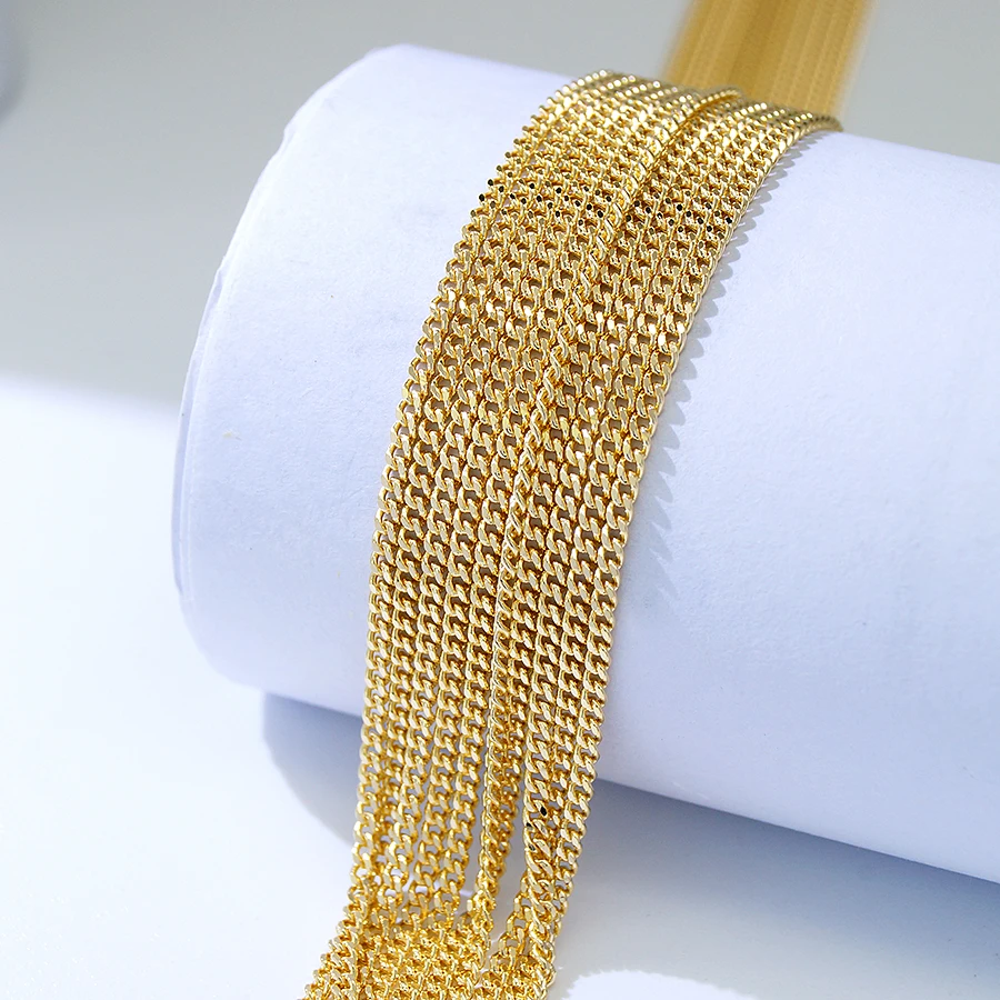 GP 14K 18K Solid gold 1.35mm 2.0mm 2.2mm curb miami cuban link real pure gold luxury jewelry gold chain 14k necklace wholesale