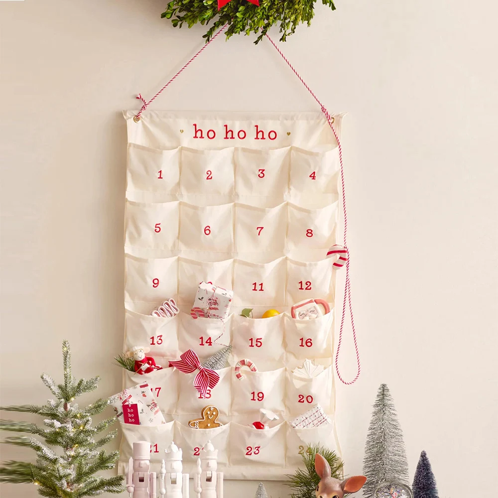 Customized Countdown Wall Hanging Candy-Cane-Themed Canvas Merry Christmas Advent Calendar For Kids