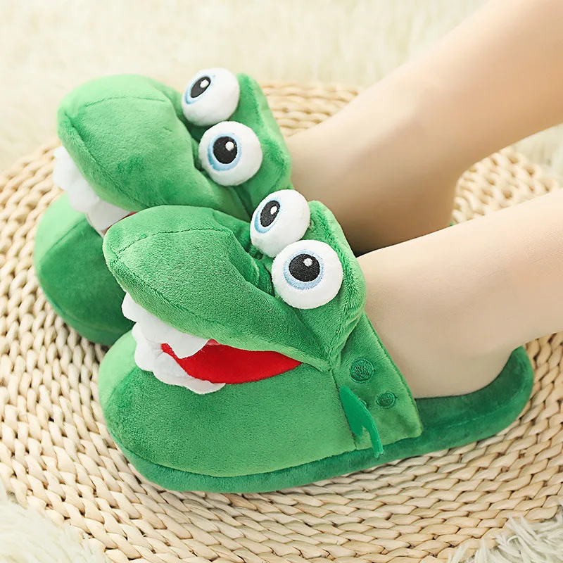 2024 Fashion Evil Fluffy Home Slippers Animal Warmth Pillow Crocodile Slippers