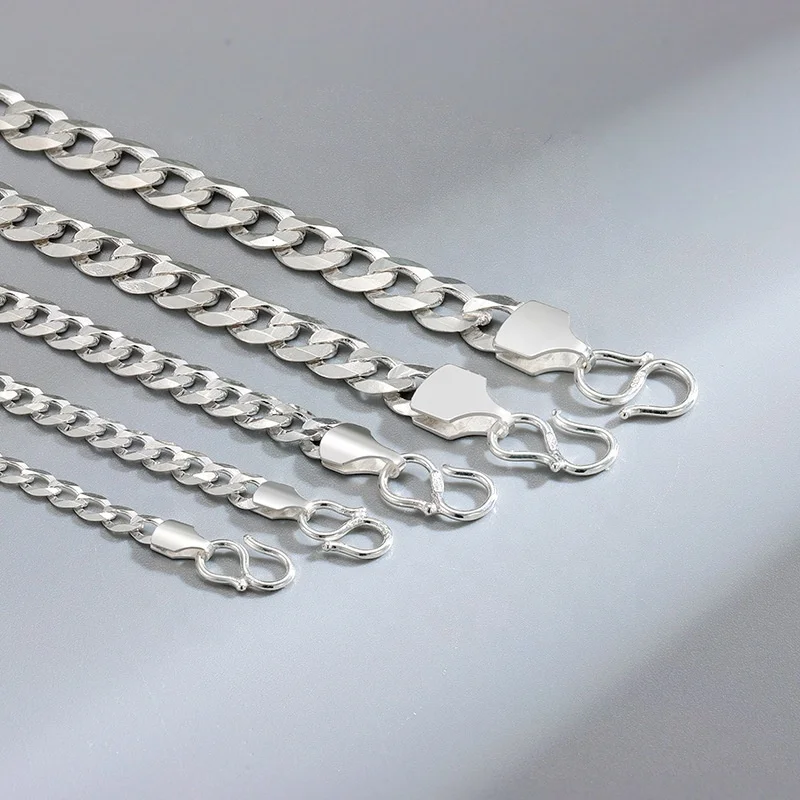 2021 New Trendy Cuban Link Chain Men Bracelet Classic S925 Sterling Silver 4/5/6/7mm Width Bracelet For Men Women Jewelry Gift