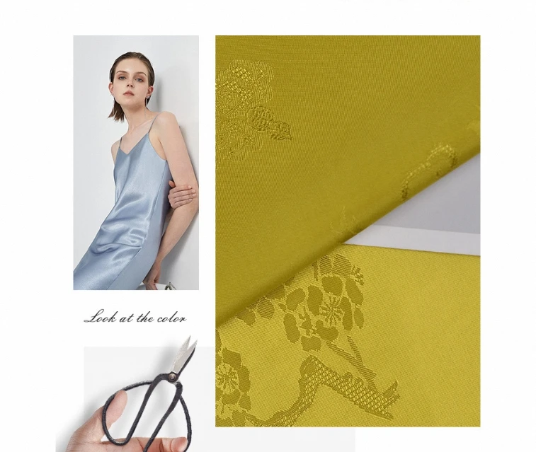 human silk jacquard fabric 155g woven glossy human silk jacquard satin fabric, Chinese style horse face skirt fabric