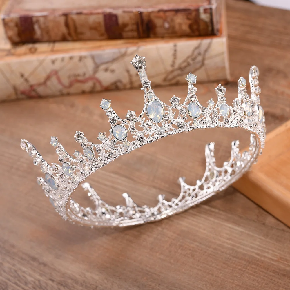 High Quality Luxury Crystal Full Round Crown Vintage Bridal Tiara Baroque Wedding Hair Ornaments