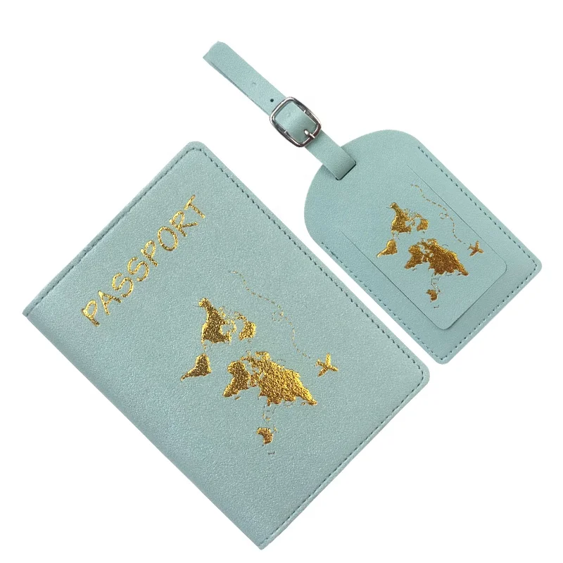 2024 Map Gold Logo luggage Tag Travel wallet Passport Holder PU Leather Passport Holder Cover And Luggage Tag Set