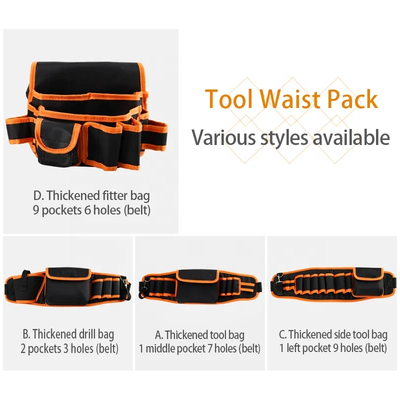 factory directly durable large compartment electrician tool bag garden tool kits waist packs oxford cloth