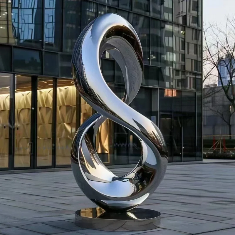 Modern silver steel abstract ring twist sculpture metal artist abstract statue