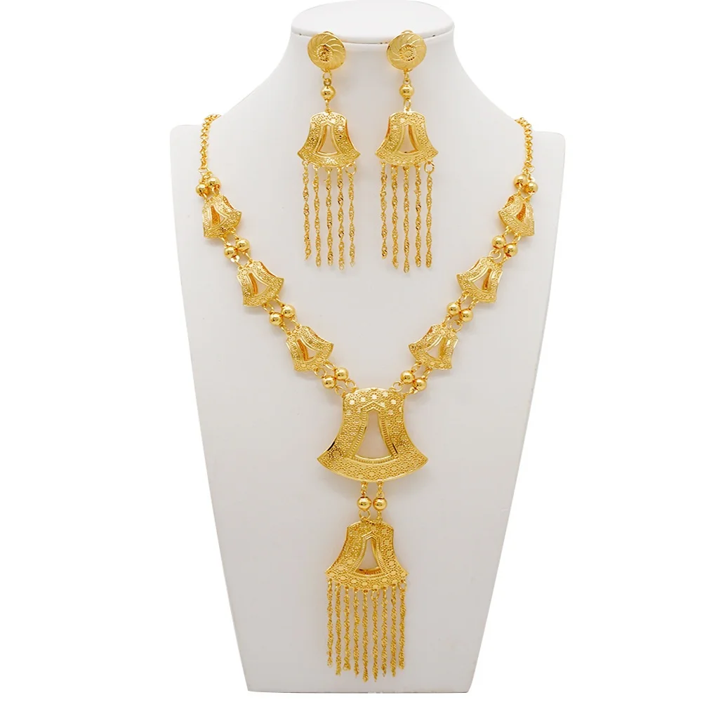 Earrings for women fashion jewelry wedding gift Copper jewelry from India gold plated Dubai Bridal jewelry set