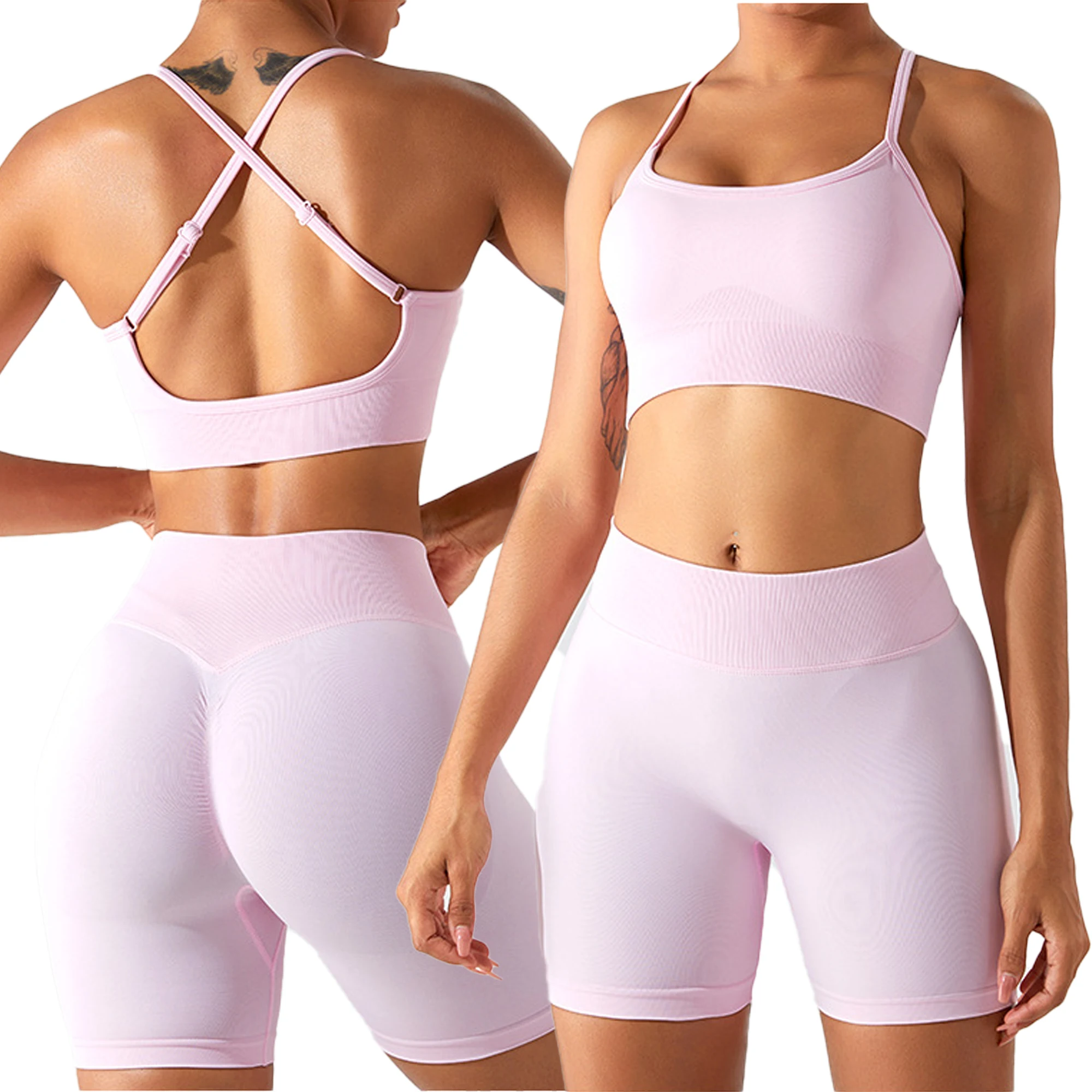 Wholesale Cross Waist Butt Lift Gym Fitness Sets Girls Comfortable Workout Set 2 Piece Shorts Yoga Wear Sportswear