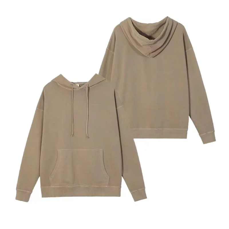 TODOMORE unisex 100% cotton French Terry solid color vintage style street wear pull over Kangaroo pocket retro hoodie