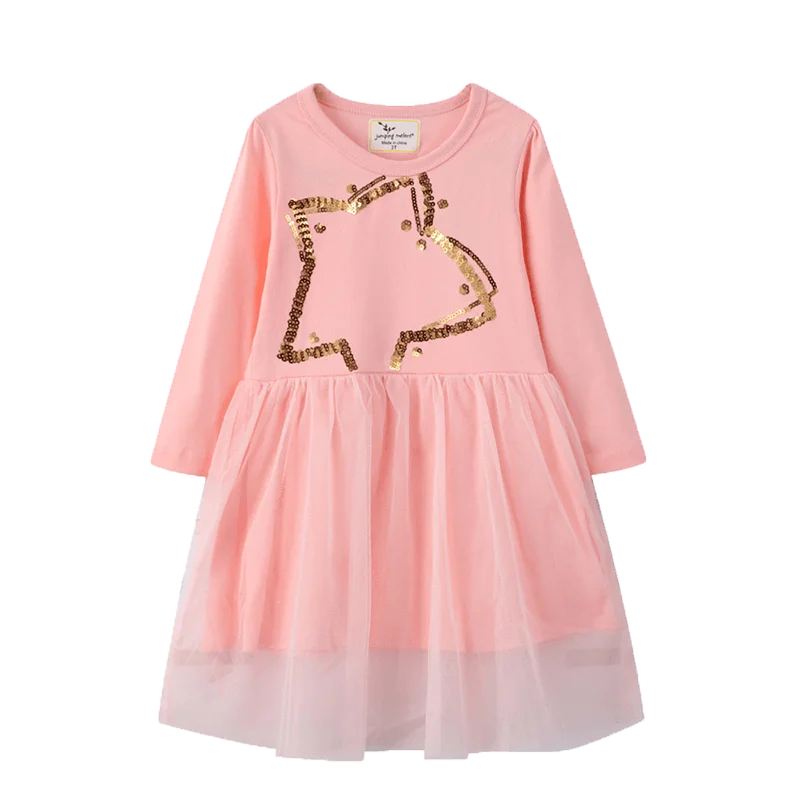 High Quality Printed Twirl Princess Soft Cotton Full Sleeves Pink Children Clothes For Girls Dress