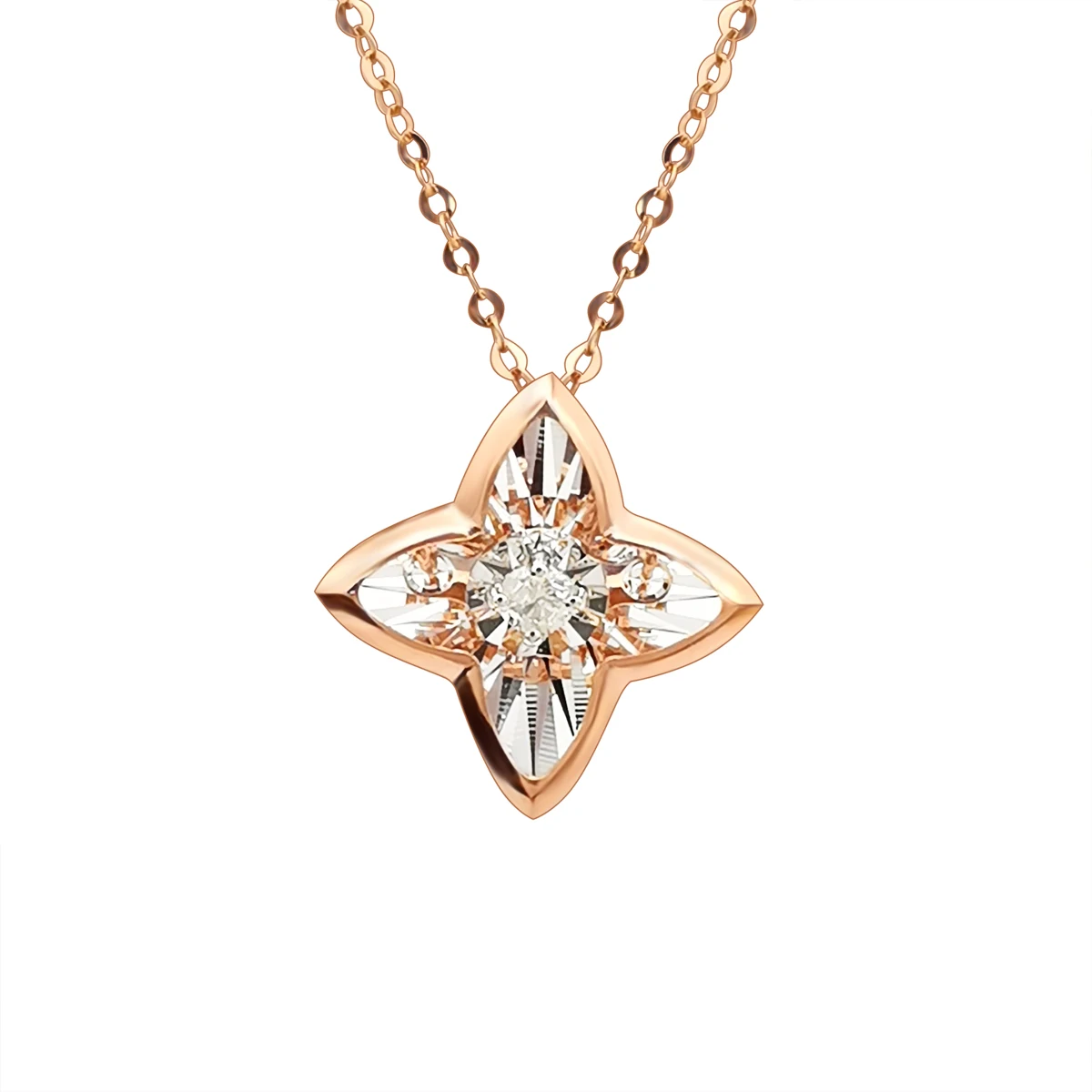 Diamond Necklace Women Jewelry Shaped Girl Necklace 18K Gold Jewelry Fashion 18k Solid 4 Leaf Flower Pendant Necklaces 2 Pcs