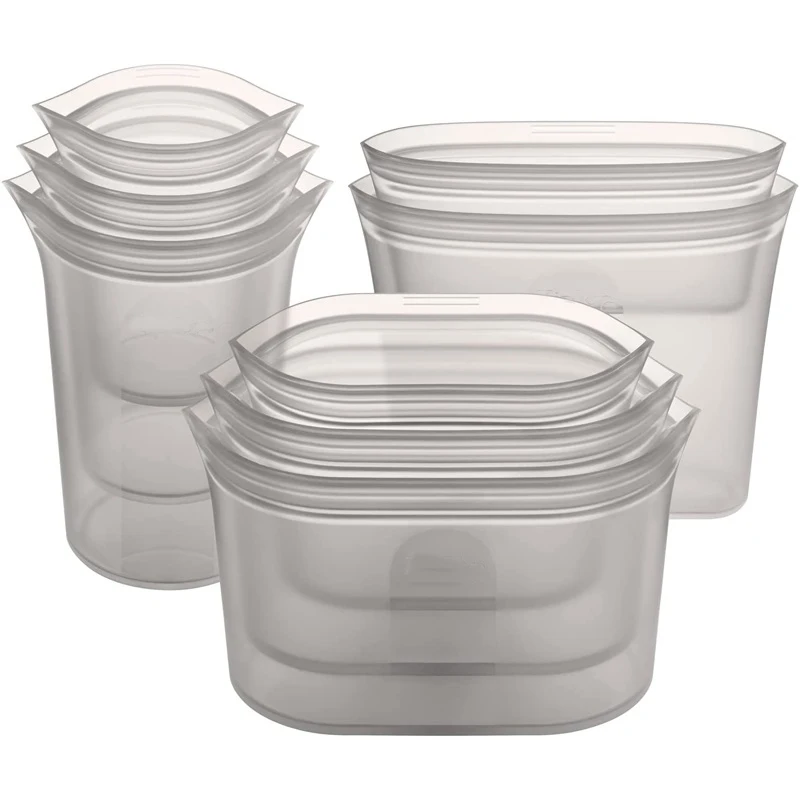 8 Pack Recyclable Biodergadable Fresh Sealed Zip Freezer Leakproof Zipper Stand Up Reusable Platinum Silicone Food Storage Bag