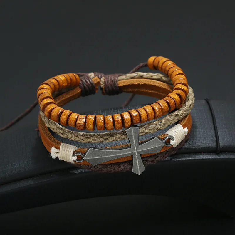 Genuine leather macrame bracelet braided for men jewelry nepal 2022 bracelet en cuire string rope woven bracelet homme in bulk