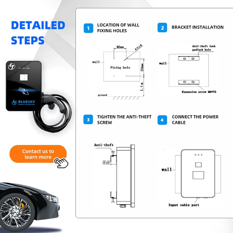 11kw AC EV зарядное устройство ocpp Тип 2 ev wallbox IEC 62196-2 3 фазы SAE J1772 Автомобильное для быстрой