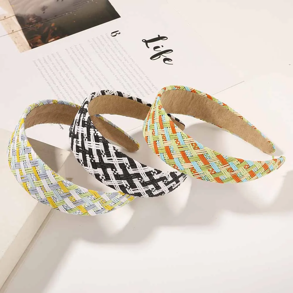 
Mgirlshe Multicolors Summer Raffia Woven Wide Edge Fashion Headband Women Girls Woven Padded Raffia Retro Straw Hair Cute Band 