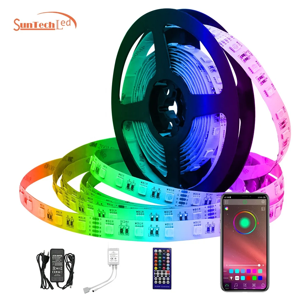 
2020 hot indoor decoration 4pin1 led chip 60leds/M IR controller strip kit 5m 24V 5050 rgbw led lights 