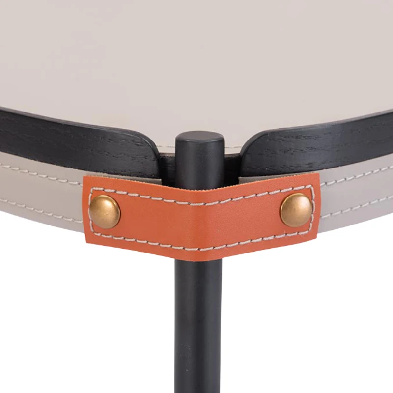 
Guangzhou factory simple style Gray Pu leather stool Triangle coffee table with wood legs 