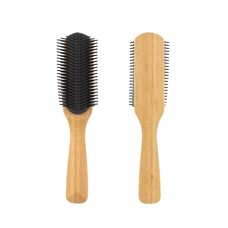 High Quality Hair Brush Private Label Wooden 9 Row Detachable Denman Styling Brush