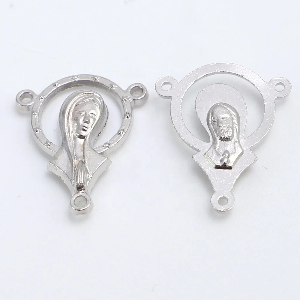 Silver Plated Catholic Rosary Parts SHM Tibetan 3 Holes Virgin Mary Center Centerpieces
