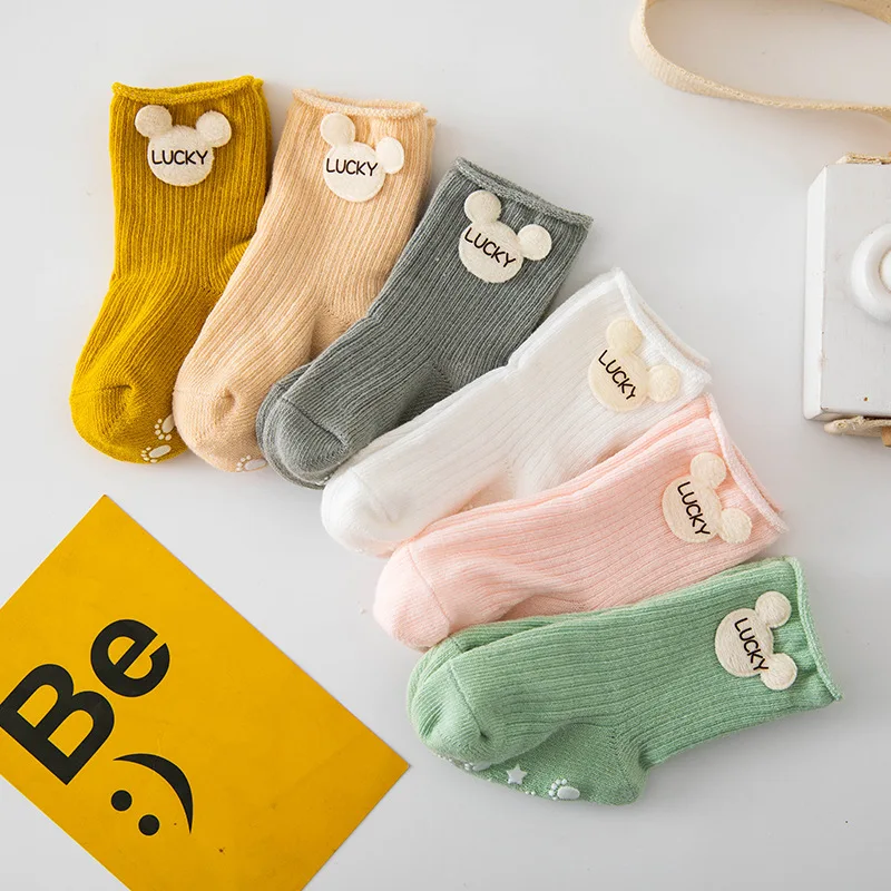 0-1-3 years old infant socks spring and autumn newborn baby cute cartoon doll toddlers non-slip floor socks