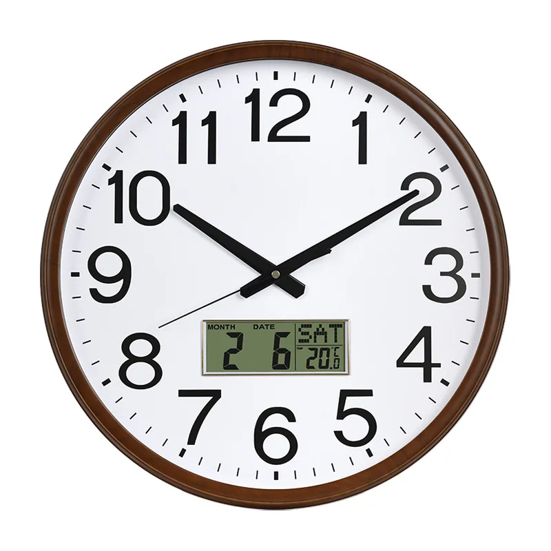 BT10 Home decoration high-quality plastic 16 inch non tick large wall clock with LCD display screen and calendar temperature