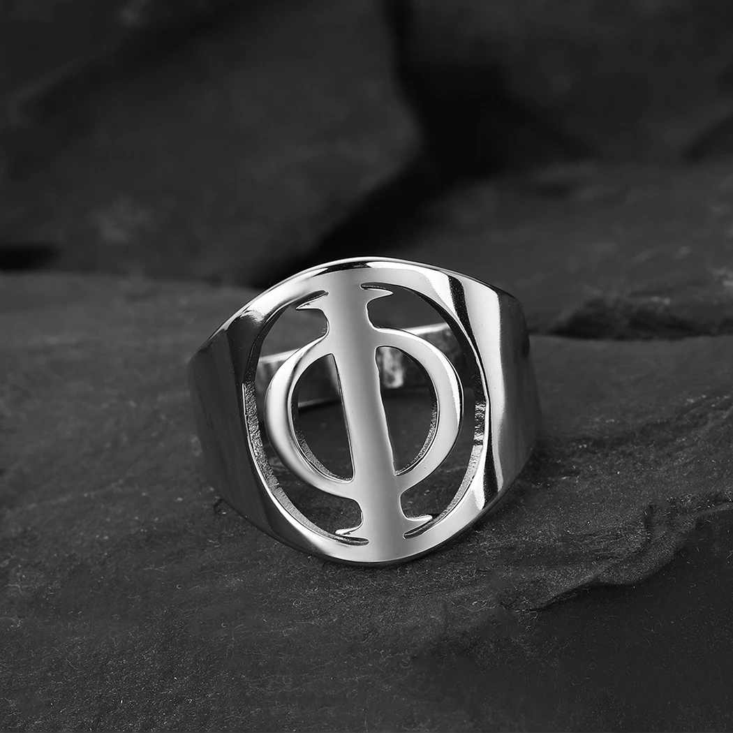 Stainless Steel Greek Letter Phi Signet Ring in Sterling  Metal Symbol Ring Maths For Mother Day