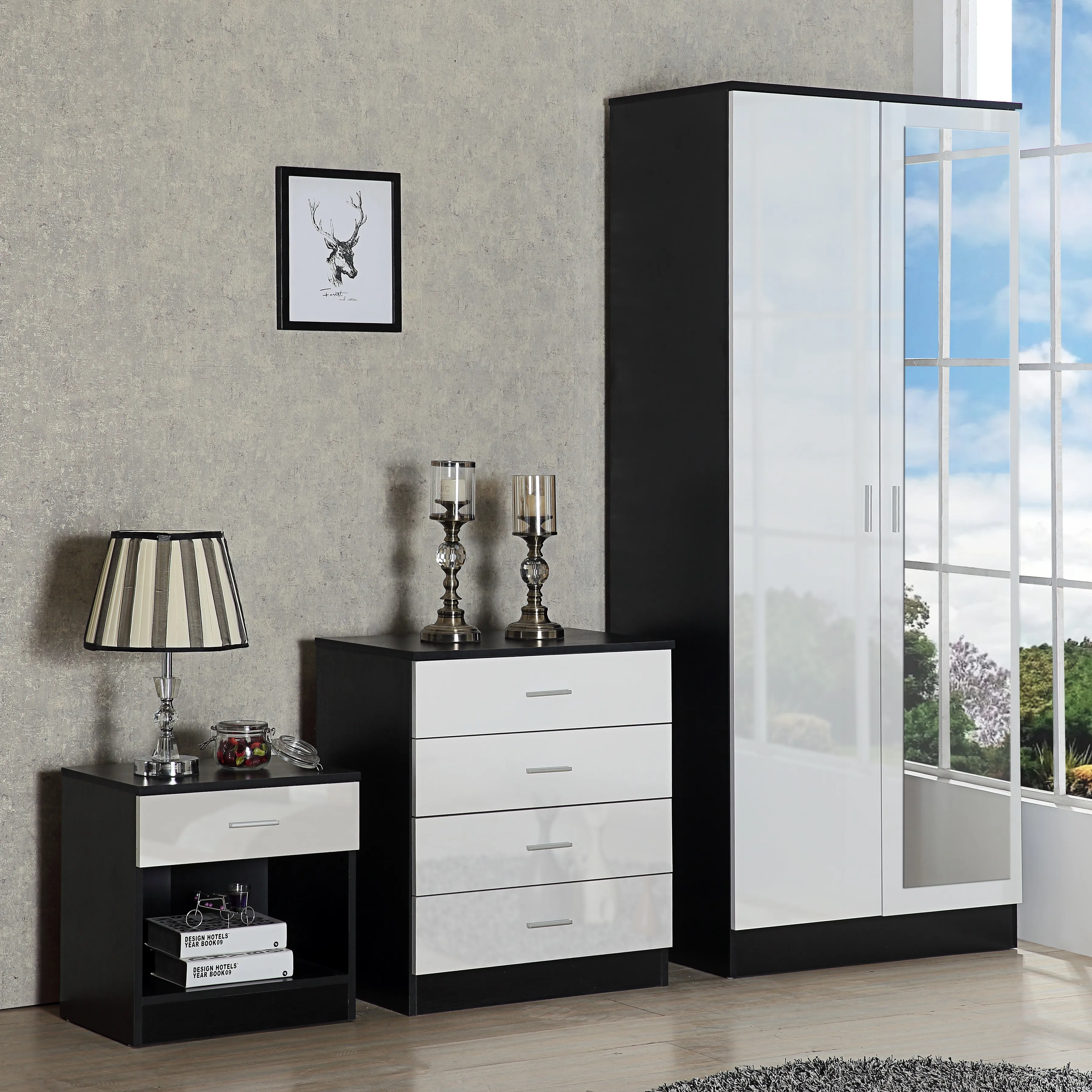Wholesale high quality wooden furniture baby girl wardrobe high gloss bedroom set