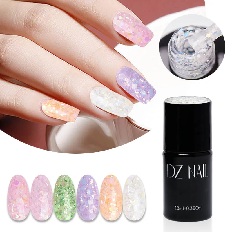 Professional Glitter Gel Polish Semi-Mixed Nail Art DIY Design Glitter Sequins Nail Gel Chunky Glitter Sequin Nail Polish