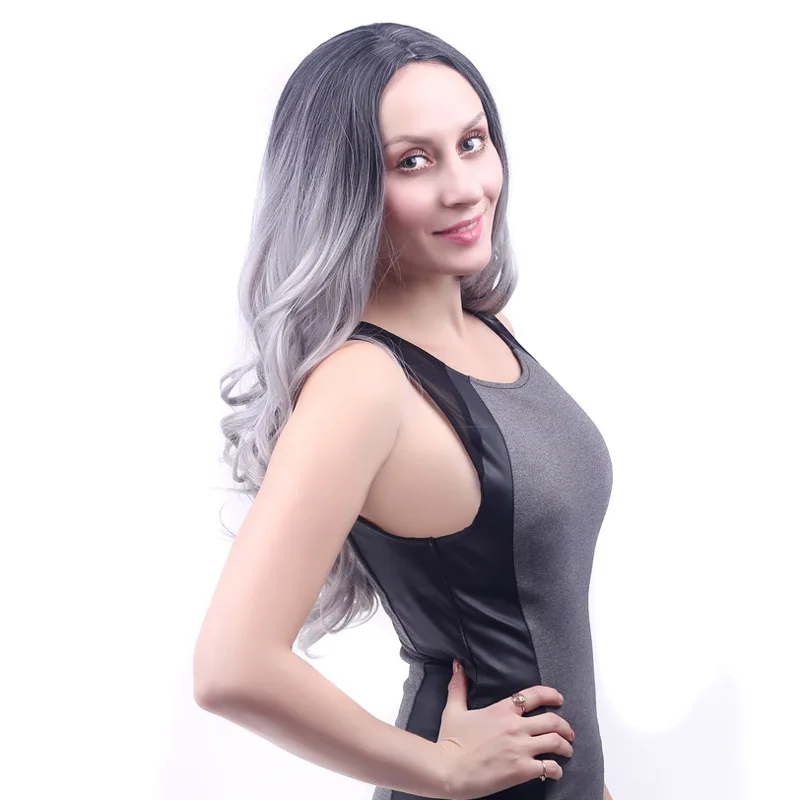 
2021 hot sales Gradient Granny Grey Hair Long Curly Hair Big Wave Wig Headgear 