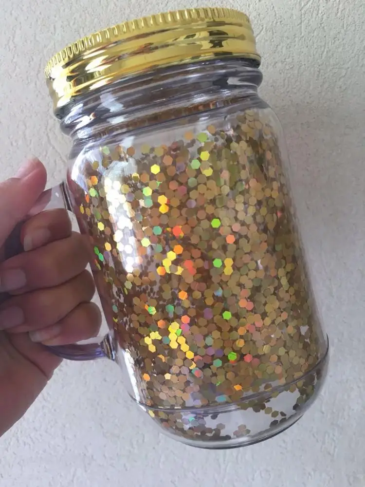 Горячая Распродажа, прозрачная пластиковая банка с широким горлышком объемом 16 унций с ручкой, пластиковая крышка