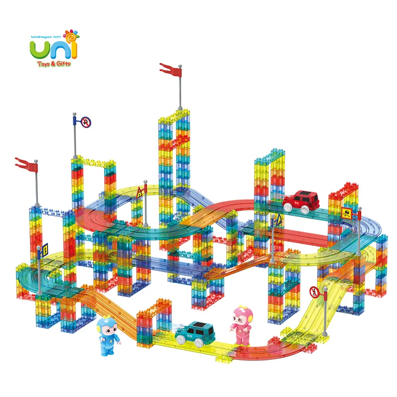 Hot Sale Kids Magnetism Track Car Toy Set Magnetism Tiles Magnetism Building Block Set Traffic Block Toy Race Track Toy