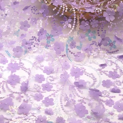 Hot Sale 90*135cm Diy Sequins Shabby Wedding 3D Flower Embroidered Mesh Lace Fabric for Dress Sewing Supplies Crafts