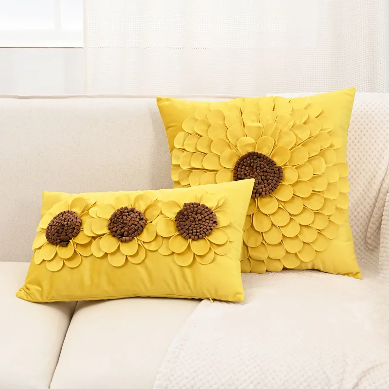 Amity Nordic Luxury Home Decorative 3d Colorful Floral Round Handmade Sunflower Throw Pillow Covers Sofa Cushion Covers