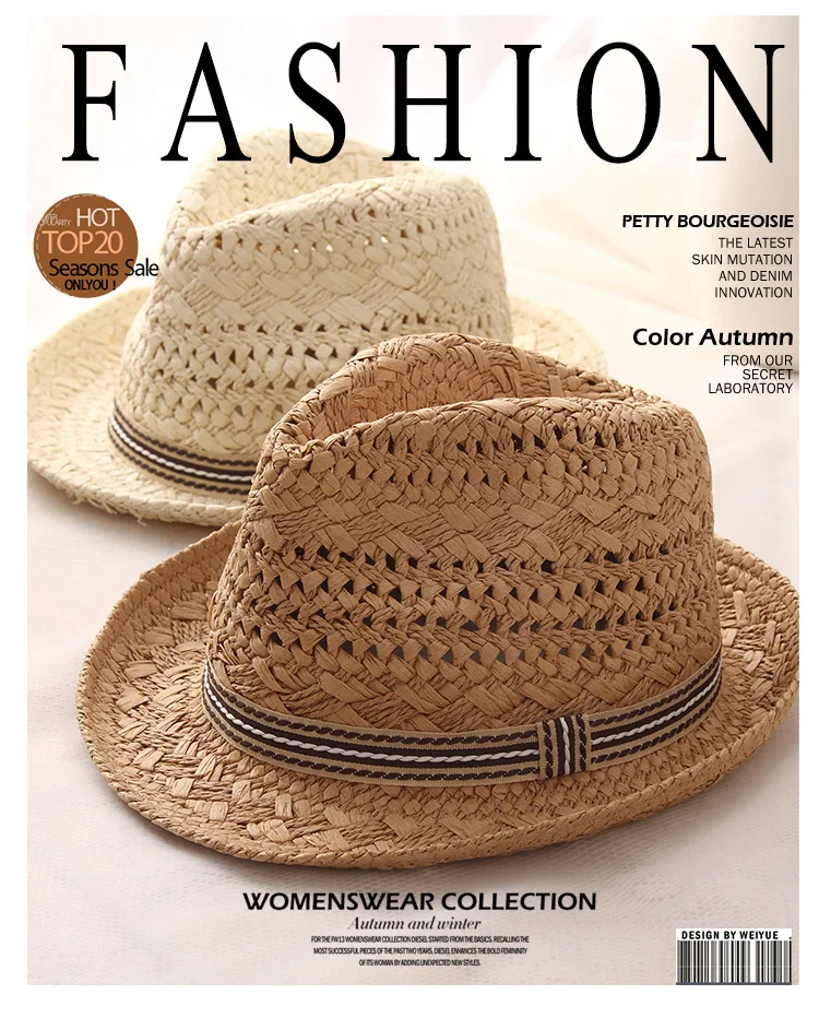 Outdoor Women Men Unisex Spring Summer Breathable Sun Straw Braid Floppy Fedora Beach Panama Cap Straw Hats