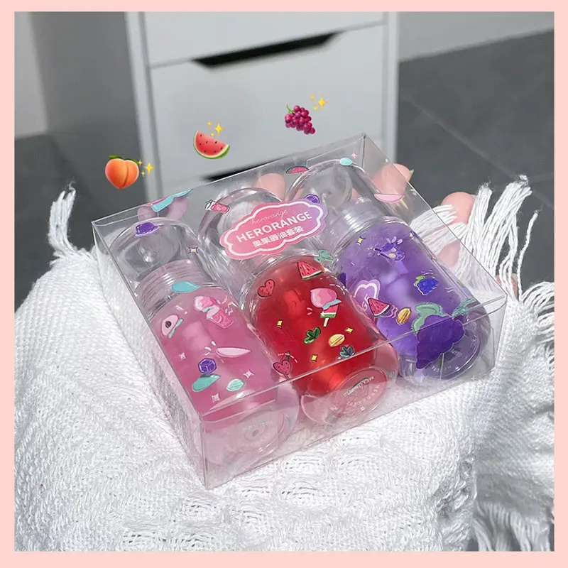 OEM Custom 3pcs/set Moisturizing Fruit Lip Oil Lipstick Base Overlap Watery Fruit Lip Gloss Cosmetic HERORANGE