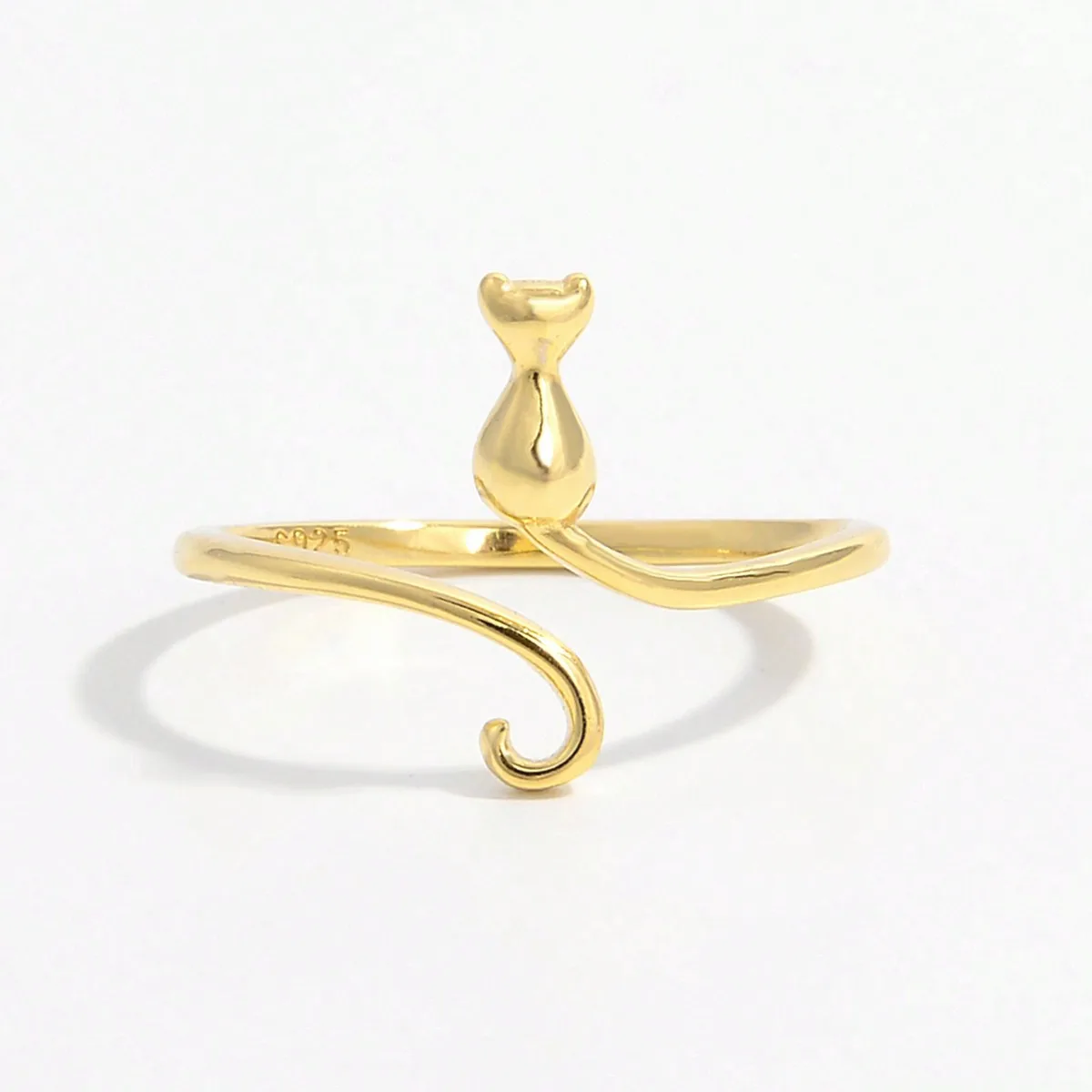 Fine Jewelry 925 Sterling Silver Cat Adjustable Ring Jewelry Women Gold Plated Animal Rings For Woman