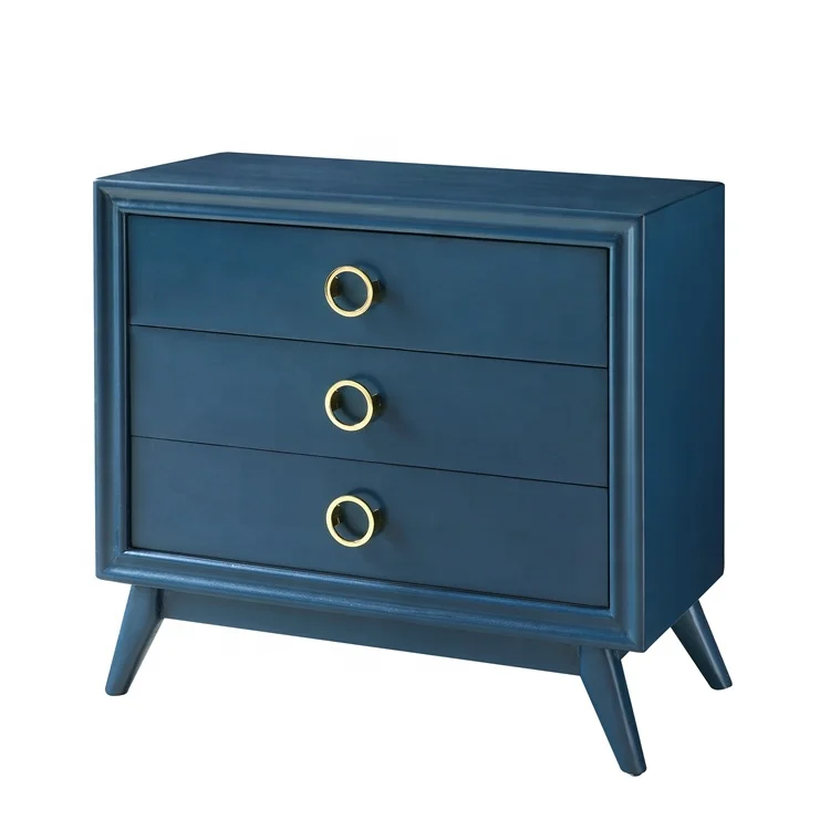 Living Room Furniture Vintage Small 3 Drawer Blue Wooden Drawer Chest