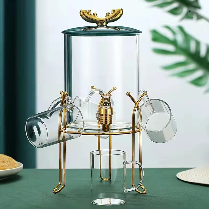 luxury Hot sale high borosilicate glass dispenser and container with metal tray