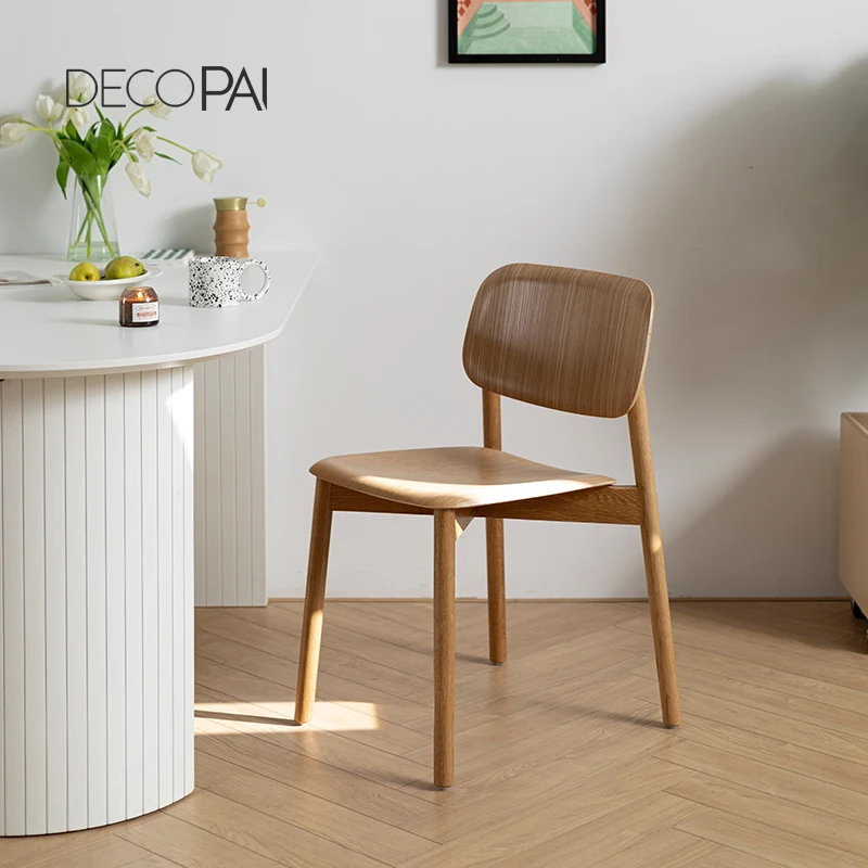 Nordic classic modern dining side chair solid wood oak plywood for dining room restaurant study work stackable