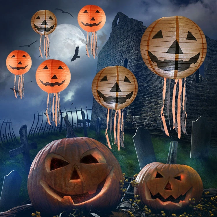 8 inches Hanging Decoration  Halloween Paper Led Lanterns For Party supplies