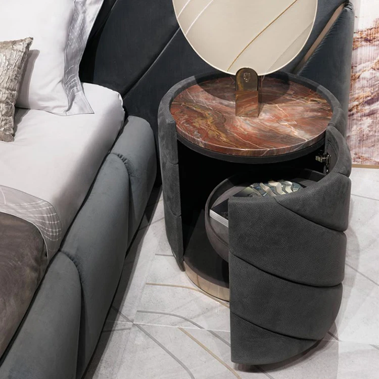 High big headboard resort apartment linen velvet wooden furniture king nightstand bed set