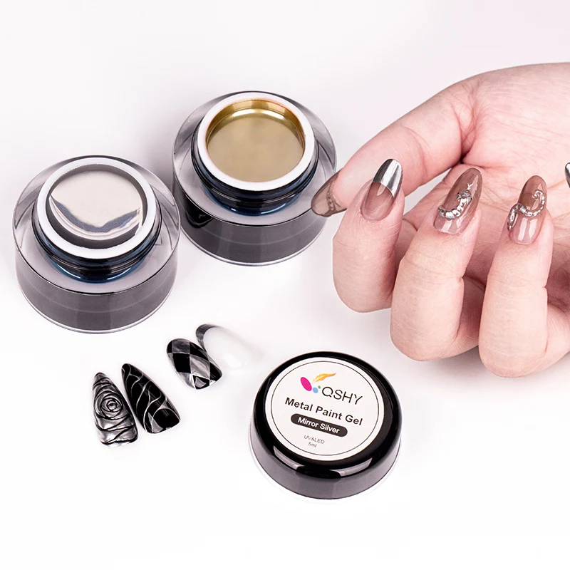QSHY OEM UV Nail Polish Metallic Gel Liquid Art Paint 1kg Soak-Off Reflective Mirror Silver Chrome Gel Metallic Gel Nail Polish