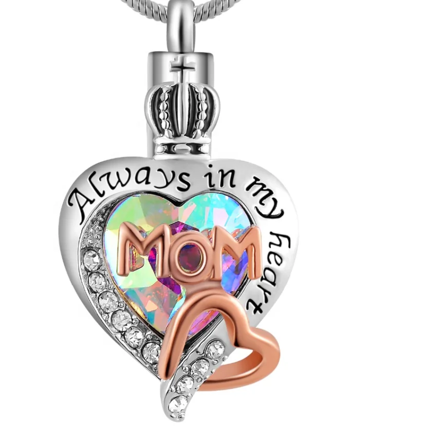 High Quality Always in my heart memorial cremation jewelry fashion ash urn pendant necklace,stainless steel snake chain,keepsake