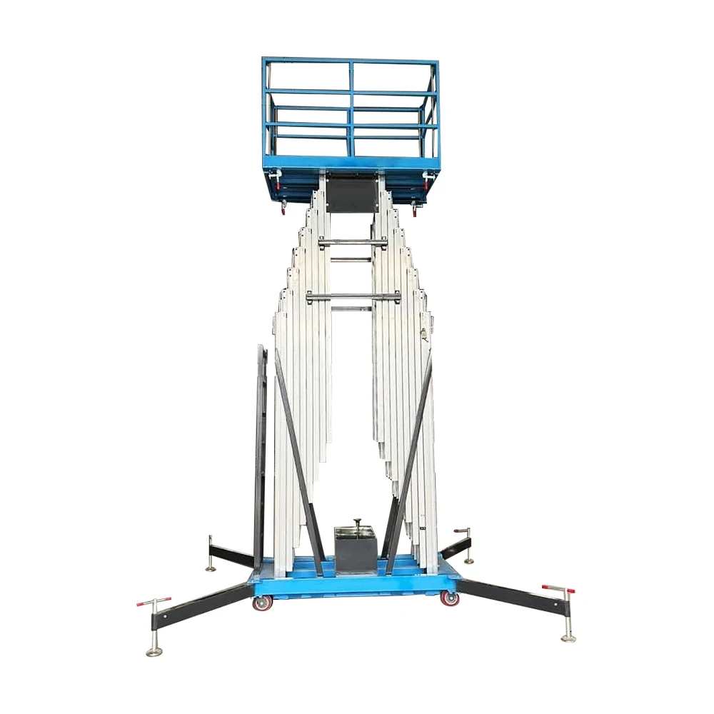 Blue 12-Meter Aluminum Alloy Scissor Lift Work Platform Double Column Hydraulic Telescoping Lift Used in New Condition Hotels
