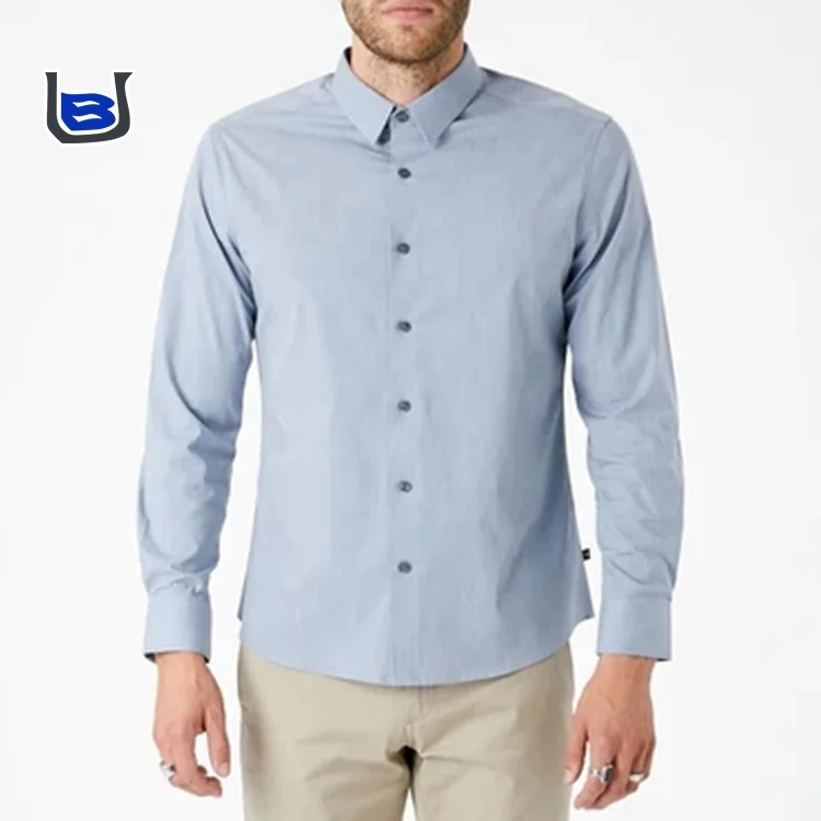 Factory supply customized cvc spandex luxury casual mens long sleeve plaid shirts