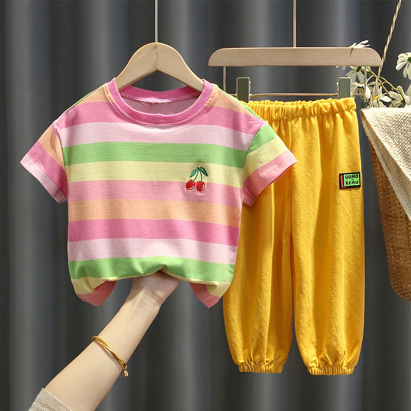 Wholesale baby girl casual suit children clothes sequined lace T-shirt 2-7 years old denim skirt kids suit